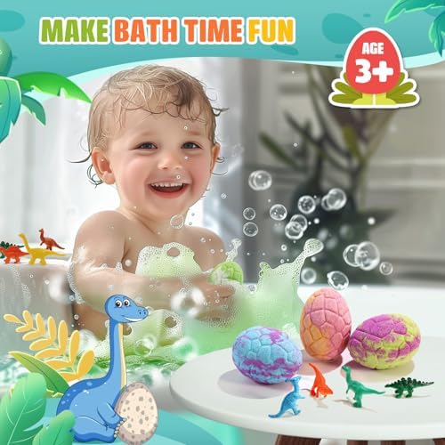 Bath Bombs for Kids with Dinosaur Toys Inside, 9 Pack Natural and Organic Dinosaur Bath Bombs Bubble Bath Gift Set, Stocking Stuffers for Kids, Perfect Christmas Birthday Gifts for Kid 3-12
