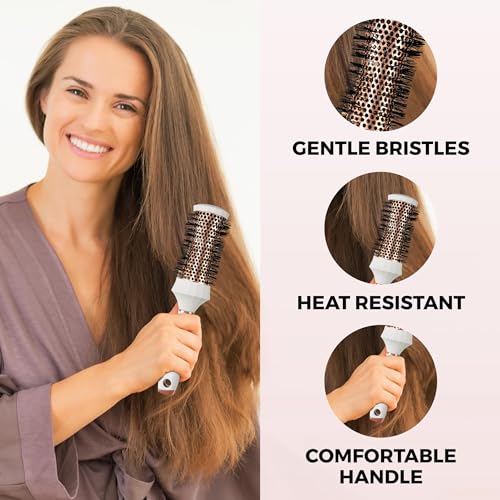 Lily England Round Hair Brush Set, 4 Piece Professional Blow Dry Kit with 3 Round Brushes and Comb for Styling, Beauty Gifts Sets for Women (White)