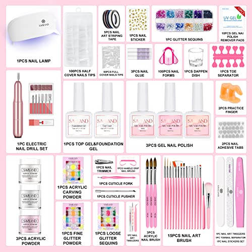 SAVILAND Acrylic Nail Kit – Nails Kit Acrylic Set with Nail Drill Brushes Gel Polish Clear Nails Tips Nail Art Tools Nail Stuff for Starters DIY Christmas Gift