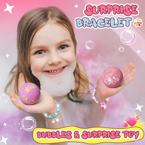 Unicorn Bath Bombs for Kids Girls with Bracelet Inside, sanyi Bubble Bath Toys Birthday Gifts for 4 5 6 7 8 Year Old Girl Daughter Granddaughter Niece