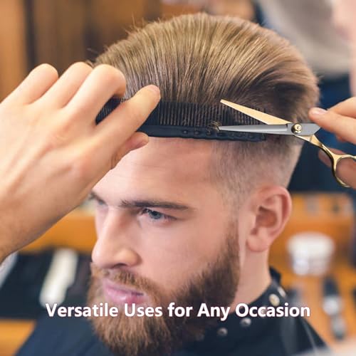 Hair Cutting Scissors Kit, Hair Scissors Professional Haircut Scissor with Stainless Steel Barber Shears, Thinning Shears, Haircut Accessories in Leather Case for Salon/Home- 10PCS Gold Black
