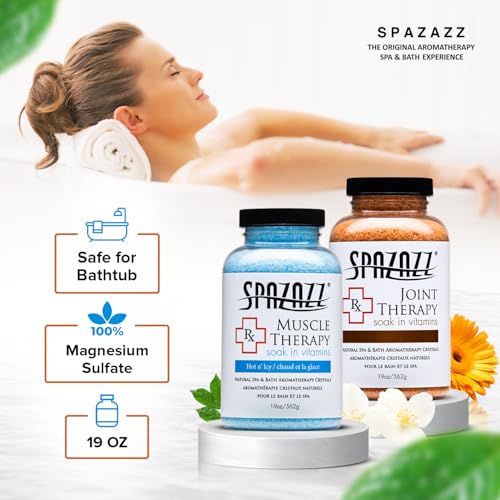 Spazazz Aromatherapy Spa and Bath Salts Crystals RX Therapy Collection 2 Pack Bundle- One 19 Oz Jar Each Spazazz Muscle Therapy and Joint Therapy- Dead Sea Bath Salt Crystals