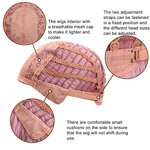 VCKOVCKO Pastel Wavy Wig With Air Bangs Women's Short Bob Purple Pink Wigs Curly Wavy Shoulder Length Pastel Synthetic Bob Wig for White Women Girls Daily Use Colorful Wigs(12", Purple Pink)