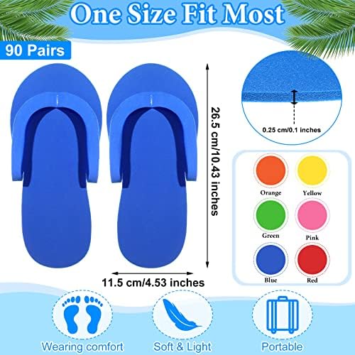 Janmercy 90 Pairs Pedicure Slippers for Guests Foam Disposable Flip Flops Pedicure Shoes Sandals Bulk for Women Spa Party Supplies, 6 Colors, 4. 53 x 10. 43 Inches