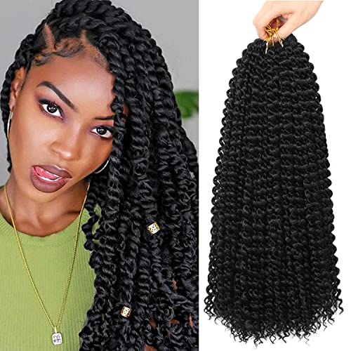 Ubeleco Passion Twist Hair 18 Inch 132 Strands Full Head Water Wave Crochet Hair Long Curly Braiding Hair Spring Twist Crochet Braids Hair Extensions for Black Women(18inch,1B)