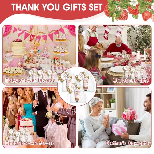 50 Pack Bulk Hand Cream Gifts Sets, Baby Shower Favors and Bridal Shower Favors for Guests with Thank You Card and Organza Gift Bags, Appreciation Gifts, Wedding Party Favors (Strawberry)