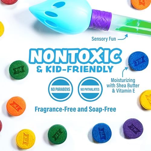 Tub Works® Bath Color Brush™ Kids Bath Bomb Set | Nontoxic & Fragrance-Free | Use Brush to Paint Water with Vibrant, Fizzing Colors | Fun BathBombs for Kids Bath | Creative Bathtub Toys for Toddlers