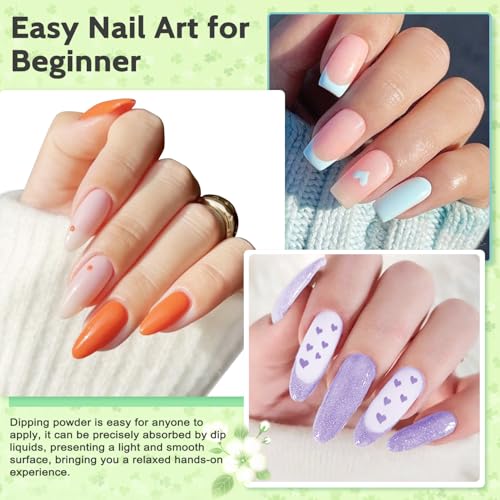 Lavender Violets 62 Pcs Dip Powder Nail Kit Starter, 48 Colors Nude Pink Brown Red Green Blue Purple Glitter with Dip Powder Liquid Set and Essential Manicure Tools for Nail Art Designs G902