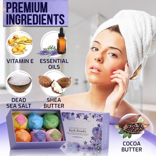 Bath Bombs Gift Set - Ultra Bubble XXL Fizzies (6 x 4.1 oz) with Natural Dead Sea Salt Cocoa and Shea Essential Oils, The Best Birthday Gift Idea for Her/Him, Wife, Girlfriend, Women, Kids
