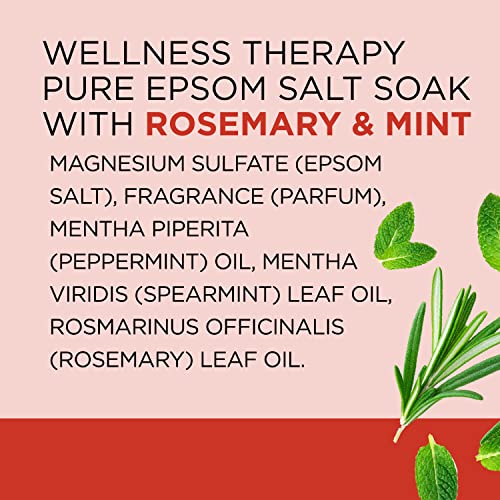 Dr Teal's Pure Epsom Salt Soak, Wellness Therapy with Rosemary & Mint, 3 lbs (Pack of 4)