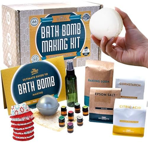 DIY Gift Kits Bath Bomb Making Kit for Kids, Make 12 All Natural Bath Bombs at Home, Made in The USA, 100% Pure, 7 Essential Oils, Epsom Salts, Cupcake Mold Liners, Recipes, Gift Box Included