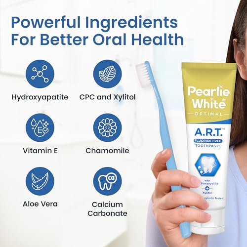 Pearlie White Active Remineralization Fluoride Free Toothpaste - 3.8oz/110gm - Hydroxyapatite Toothpaste for Tooth Enamel Repair - Contains Xylitol - Helps Remove Stains - 1 Pack