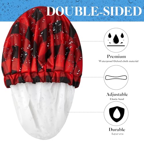 Shower Cap for Men Waterproof Reusable Large Bath Cap Men for Dreadlocks, Braids, Curls, Locs, Curly Hair, 3 Colors(Plaid Pattern)