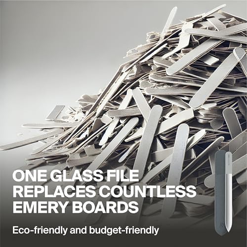 GERMANIKURE Czech Crystal Gray Glass Nail File in Suede Leather Case - Small Travel Design - Professional Manicure & Pedicure Products for Smooth Easy Shaping of Natural Nails