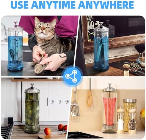 Glass Disinfectant Jar with anti-slip pad 53 Oz/1500ML, Barber Disinfectant Jar With Removable Basket, Large Sterilizing for Manicure & Pedicure Implements Stainless Steel 11.7"H x 3.8"W