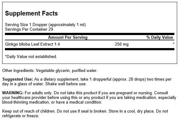 Swanson Ginkgo Biloba Liquid Extract (Alcohol- & Sugar-Free) 1 fl Ounce Liquid