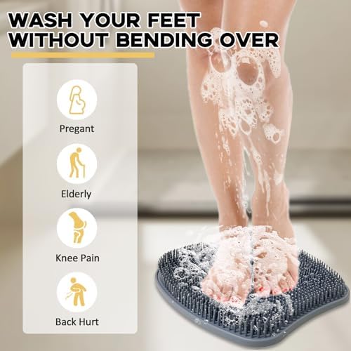 Extra Thicker & Larger Foot Scrubber Mat for Shower, Silicone Back Body Exfoliator Massager Cleaner Washer with Non Slip Suction Cup, Exfoliating Scrub Brush Pad for Women Men Elderly