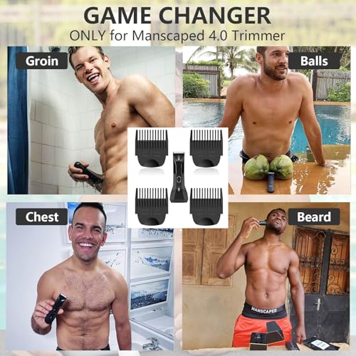 4 Pack Guards for Manscaped Lawn Mower 4.0 - Adjustable Lawnmower 4.0 Trimmer Guards with Organizer, Waterproof Guide Comb Replacement for Manscaped 4.0 Attachments, Cutting Lengths from 1/8" to 1/2"