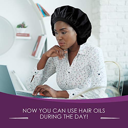 Only Reusable Oil Proof Nightcap, Protective Hair Bonnet and Shower Cap Too. Leakproof, Oilproof, and Waterproof. Larger Area to Accommodate Long Hair, Comfort Elastic Band (Small to Medium)