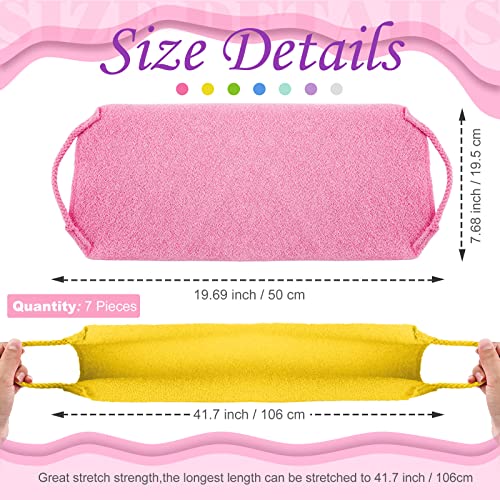 Lounsweer 7 Pieces Exfoliating Back Scrubber for Shower with Handles Nylon Back Exfoliator Washers Stretchable Pull Strap Exfoliating Loofah Washcloth for Women Men Body Deep Cleaning Massages