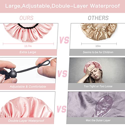 Auban Shower Cap for Women, Adjustable Reusable, Extra Large, Double-Layer Waterproof Bathing Cap, Waterproof Exterior, EVA Lining, Hair Cap for All Hair Lengths, 3 Colors