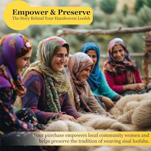 Natural Handwoven Sisal Loofah Body Scrubber - Organic Shower Sponge Made from Premium Agave Fibers - Arabic-Turkish Style with Bar Soap Pouch - Natural Body Scrubber for Men & Women