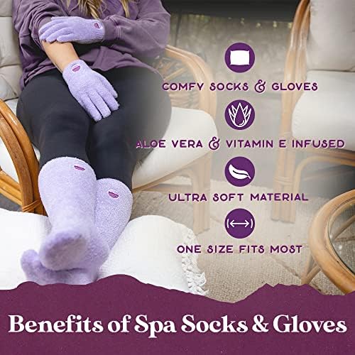 Moisturizing Socks and Gloves Set | Purple Fuzzy Socks and Gloves with Aloe and Vitamin E for Women | Women's Gifts for Self-Care