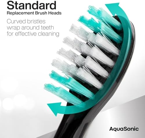 AquaSonic Standard Replacement Brush Heads | ADA Accepted | for Normal & Sensitive Teeth | Compatible with Many AquaSonic Toothbrush Handles (8 Pack Black)