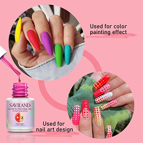 SAVILAND Glows in The Dark Gel Nail Polish Set - 12 Neon Colors Luminous Nail Gel Polish Set Soak off Color Changing Glow Effect Nail Polish for DIY Nail Art Design Holiday Gifts for Women