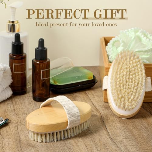 4pcs Dry Brushing Body Brush, Natural Bristle Dry Skin Exfoliating Brush Body Scrub for Flawless Skin, Cellulite Treatment, Lymphatic Drainage and Blood Circulation Improvement, White