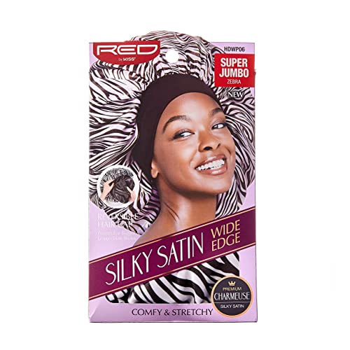 Red by Kiss Reversible Silky Satin Hair Cap Hair Bonnet with Wide Edge Double Wear Cap, Super Jumbo (Zebra)