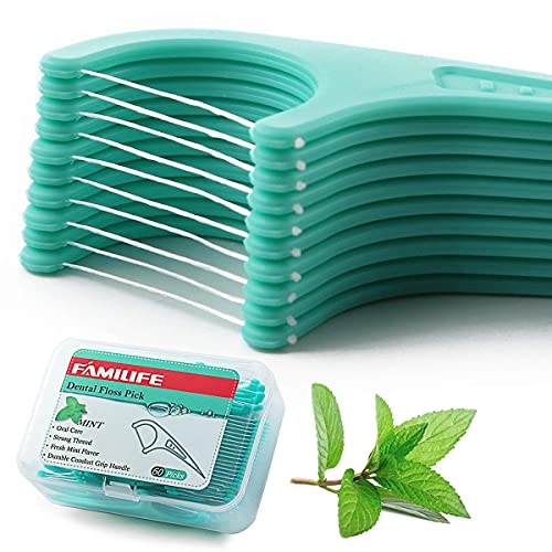 FAMILIFE Floss Picks, 240 Count Mint Dental Floss Cleaner, Tooth Picks Flossers with 4 Travel Handy Cases, Helps to Fight Tooth Decay and Keep Your Teeth Clean, Flossing Sticks for Family