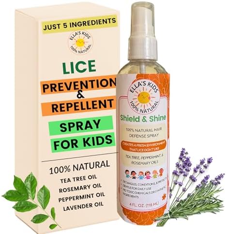 Natural Lice Prevention and Repellent Spray for Kids Hair – Made with Essential Oils, Detangles and Conditions, Only 5 Oil Ingredients - Tea Tree, Rosemary, and Lavender Oils by Ella’s Kids