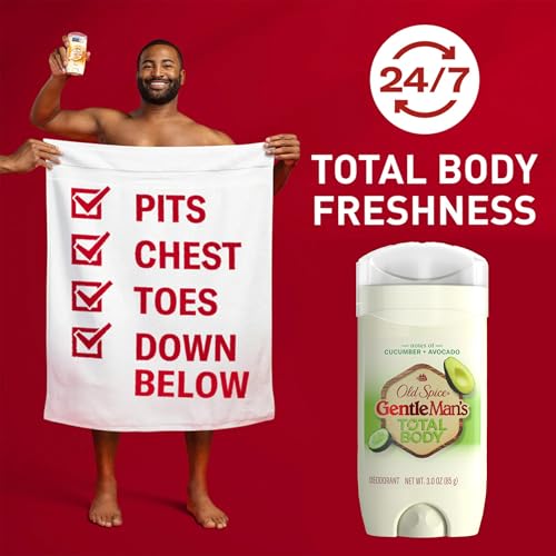 Old Spice Whole Body Deodorant Stick for Men, 3 Pack, Aluminum Free, Cucumber + Avocado Scent, 24/7 Odor Protection, Dermatologist Tested, Gentle on Skin, Safe to Use All Over, 3.0 oz