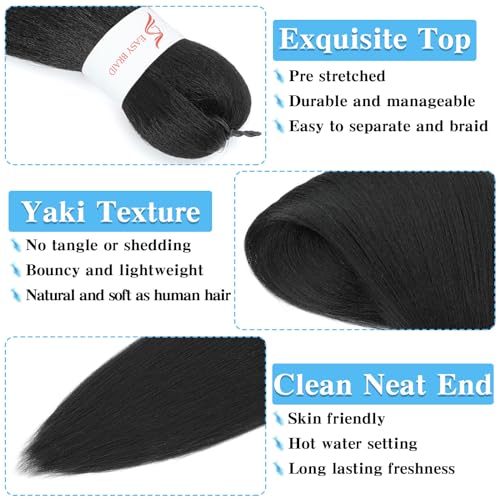 Pre Stretched Braiding Hair 20 Inch 8 Pack Long Braiding Hair Pre Stretched Hair For Braiding Hot Water Setting Soft Yaki Texture Synthetic Crochet Braids Hair For Women Girls (20Inch,1B)