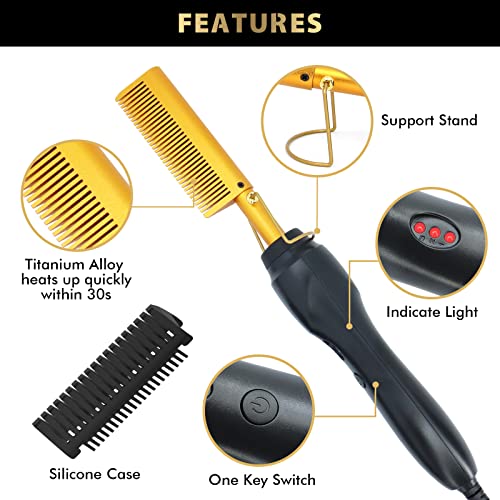 Dolahair Electric Hot Comb for Wigs Hair Straightener Electric Pressing Combs Lace Front Wigs Flat Iron Comb Lace Melting Band wig kit with hot comb wig installation kit