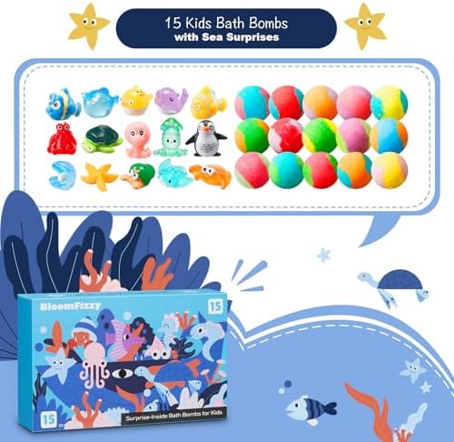 Sea Surprise Bath Bombs for Kids – 15 Pack Fizzy Gift Set with Hidden Ocean Toys, Gentle & Scented, Kid-Safe & Fun Bath Time, Great Summer Treats & Birthday Gifts for Boys and Girls