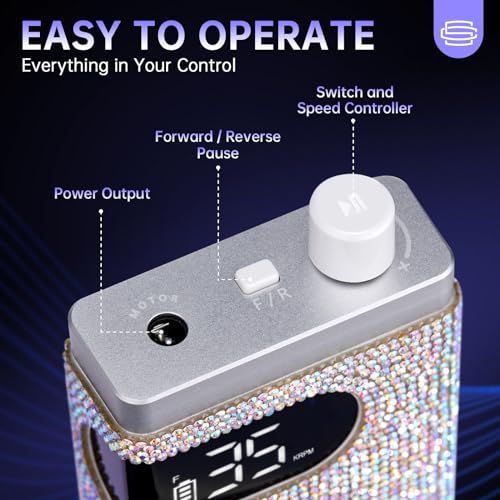 Rechargeable 35000RPM Nail Drill Sparkling Portable Professional Electric Nail File with 12 Drill Bit for Acrylic/Gel Nails Professional Nail Tools for Manicure Pedicure, Glitter