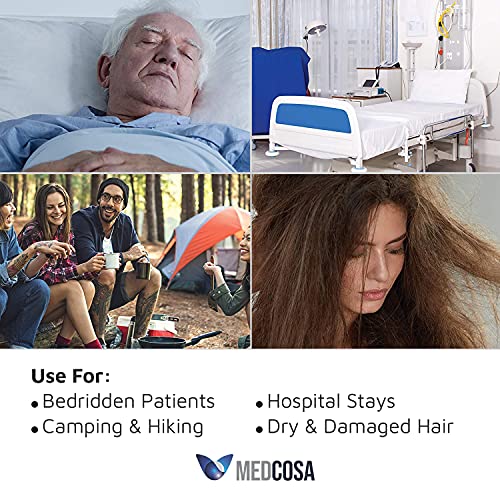 Medcosa No Rinse Shampoo Caps - Waterless Shampoo and Conditioner Hair Wash Cap - Dry Hair Washing Aids with Aloe Vera and Vitamins - Pack of 5 Rinse Free No Water Shower Caps