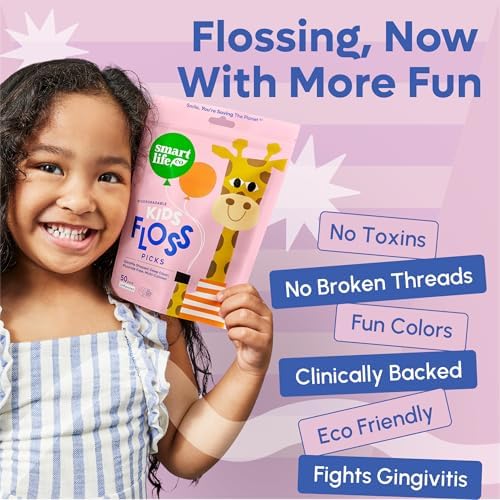 SmartLifeco Biodegradable* Kids Flossers - Unflavored Dental Floss Picks for Children, Fluoride & PFA Free, Straw Wheat Fun Animal Flossing Sticks for Toddlers Teeth, Eco Friendly Compostable*, 200x