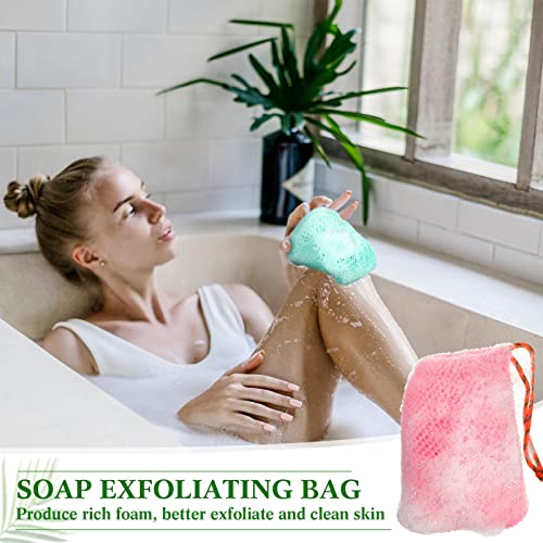 8 Pieces Bar Soap Pouch Mesh Soap Pouch Holder Exfoliating Net Loofah Bags for Shower Mesh Bubble Foam Net Bath Pocket for Women Men Girls (Lake Green, Pink, Beige, Brown)