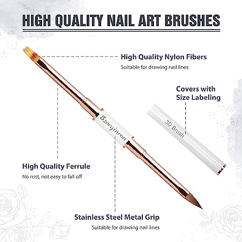 Nail Art Bushes Set, Professional 5Pcs Double-Ended Nail Brush Kit for Details, Long Lines, Ombre & 3D Design-Perfect for DIY Manicures & Salons (White)