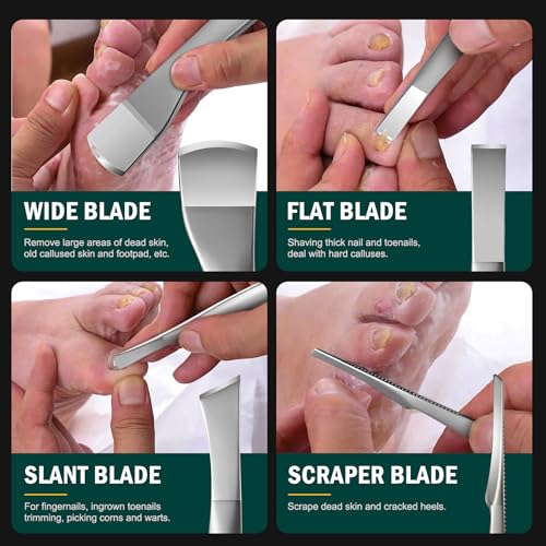 FVION Professional Pedicure Knife Set, 4PCS Ingrown Toenail Removal Blades Kit, Stainless Steel Callus Shaver Foot Blades - Silver