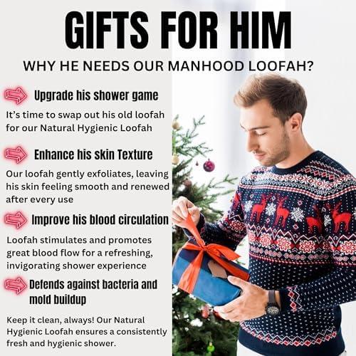 Rugged Natural Shower Loofah for Men - Tough Eco-Friendly Exfoliating Body Scrubbers, Durable & Gentle Terry Towel Cloth pad for Manly Skin Care - Lufas, Luffa, Loufas Sponges