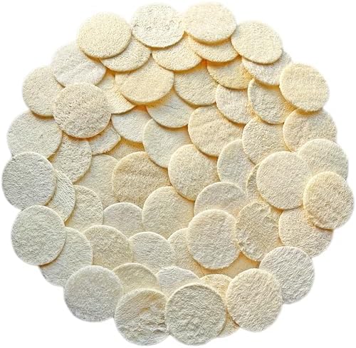 54 Pack Natural Loofah Sponge Exfoliating Face Pads - Facial Body Scrubbers Pad - When Bath Shower and Spa - Loofa Sponges Brush Scrub - Bulk Loofahs Scrubber - Cleansing Skin for Women and Men