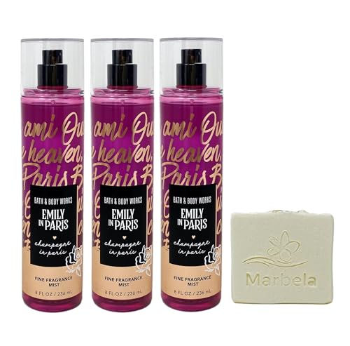 Bath & Body Works Emily In Paris - Champagne In Paris 3 Pack Fine Fragrance Mist Gift Set with a Natural Oats Bar Soap - Full Size