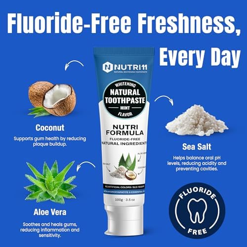 Nutri 11 Natural Whitening Toothpaste | Fluoride-Free & SLS-Free | Enamel Remineralization with Hydroxyapatite & Baking Soda | Sensitive Teeth Safe | Fresh Mint Flavor | 100g
