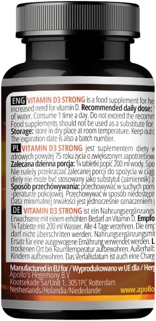 APOLLO'S HEGEMONY Vitamin D3 Strong - 3750 IU Per Serving - 90 Vegan Tablets - Provides 360 Servings - Supports Bone Health and Immune Function -Vitamin D3 Dietary Supplement