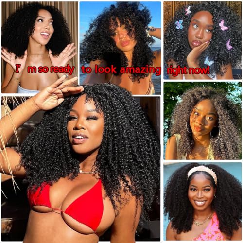 Half Wig Human Hair 200 Density Kinky Curly Half Wig 3 In 1 Seamless Flip Over Glueless Wigs Human Hair with Drawstring Beginner Friendly Curly Wig Headband Wig for Women Daily Wear 20 Inch