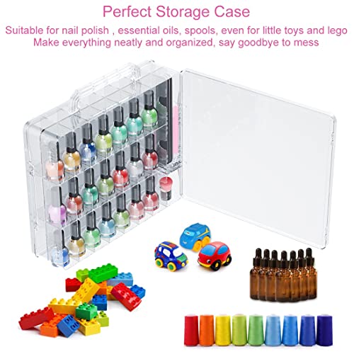 JIASHENG Nail Polish Organizer Case for 48 Bottles, Gel Nail Polish Storage Holder Double Side Adjustable Space Divider for Acrylic Nail Gel Dip Powder Tips Set with Two Toe Separator